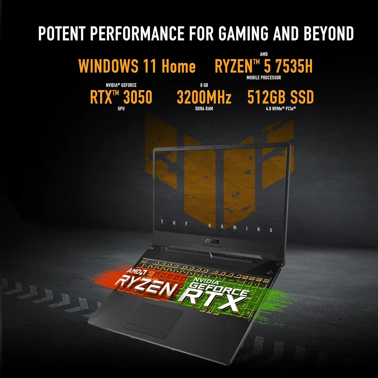 لپ تاپ گیمینگ ایسوس TUF A15 FA506NC-HN005 با پردازنده AMD Ryzen R5-7535HS، رم 8 گیگابایت، حافظه SSD 512 گیگابایت، کارت گرافیک NVIDIA GeForce RTX 3050 4GB، صفحه نمایش 15.6 اینچی FHD (1920x1080) 144Hz، ویندوز 11 Home و نور پس زمینه RGB تک رنگ - مشکی گرافیت لپ تاپ گیمینگ ایسوس TUF A15 FA506NC-HN005 با پردازنده AMD Ryzen R5-7535HS، رم 8 گیگابایت، حافظه SSD 512 گیگابایت، کارت گرافیک NVIDIA GeForce RTX 3050 4GB، صفحه نمایش 15.6 اینچی FHD (1920x1080) 144Hz، ویندوز 11 Home و نور پس زمینه RGB تک رنگ - مشکی گرافیت