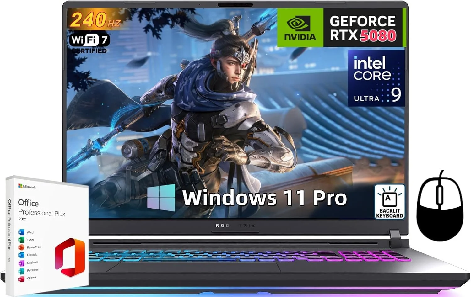 لپ تاپ گیمینگ ایسوس ROG Strix G18، کارت گرافیک NVIDIA GeForce RTX 5080 با 16 گیگابایت حافظه GDDR7، پردازنده Intel Ultra 9 275HX، صفحه نمایش 18 اینچی ROG 2.5K 240Hz، رم 64 گیگابایت DDR5، حافظه SSD 8 ترابایت، Wi-Fi 7، ویندوز 11 پرو، به همراه لایسنس دائمی آفیس و لوازم جانبی