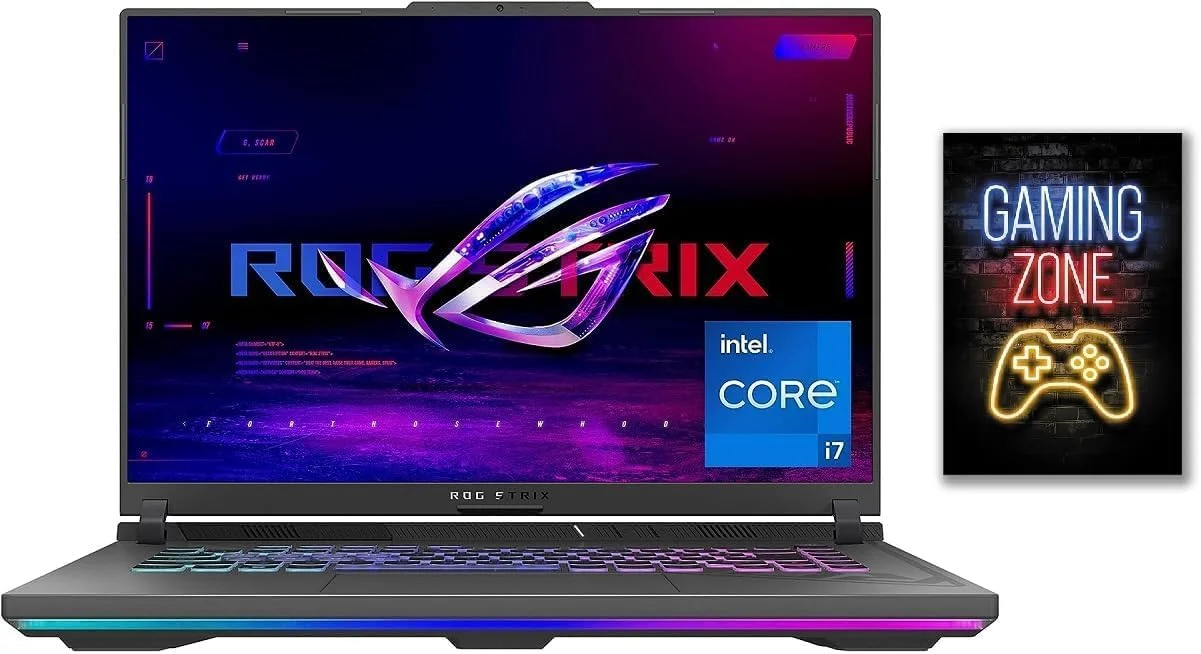 لپ تاپ گیمینگ ایسوس ROG Strix G16 مدل 2023، صفحه نمایش 16.1 اینچی FHD+ 165Hz، پردازنده Core i7-13650HX، رم 16 گیگابایت، حافظه 512 گیگابایت، کارت گرافیک NVIDIA GeForce RTX 4060 8GB، نور پس زمینه RGB، صفحه کلید انگلیسی، ویندوز 11، خاکستری با نقل قول های نئون بازی
