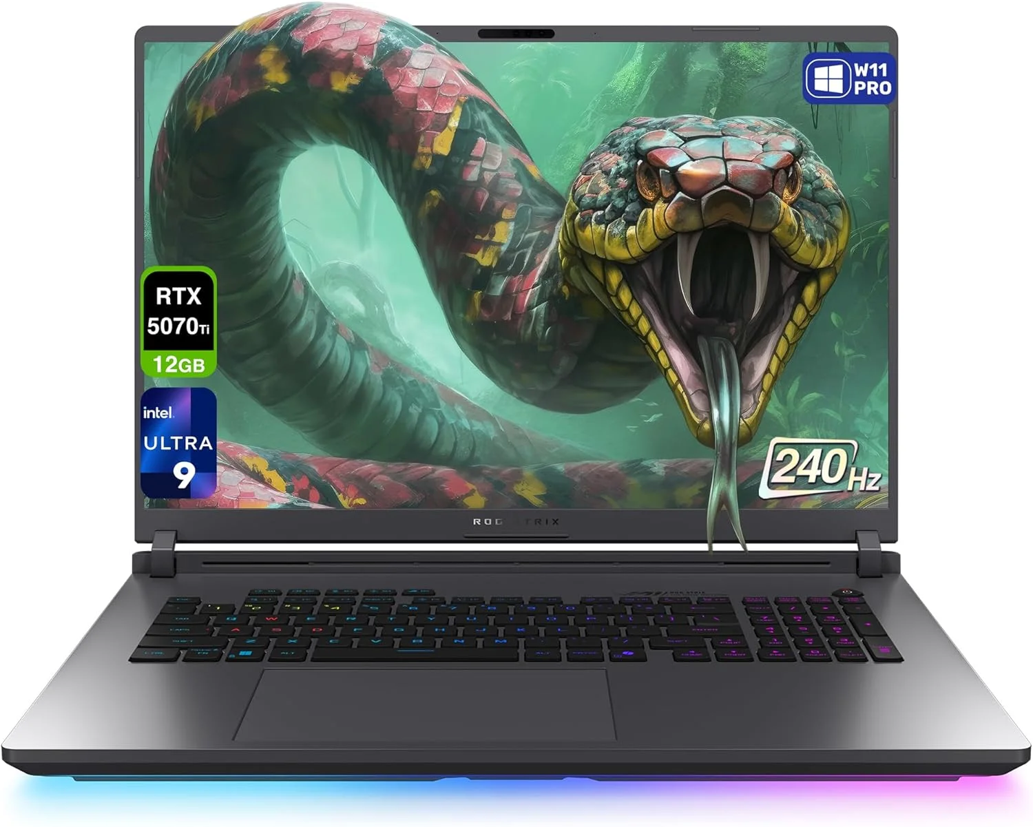لپ تاپ گیمینگ ایسوس ROG Strix G18، پردازنده Intel Ultra 9-275HX، رم 32 گیگابایت DDR5، حافظه SSD 4 ترابایت PCIe، نمایشگر 18 اینچی 2.5K (2560x1600) 240 هرتز Nebula، کارت گرافیک N-vidia G-Force RTX 5070Ti، کیبورد RGB 4 ناحیه ای، ویندوز 11 پرو، خاکستری تیره