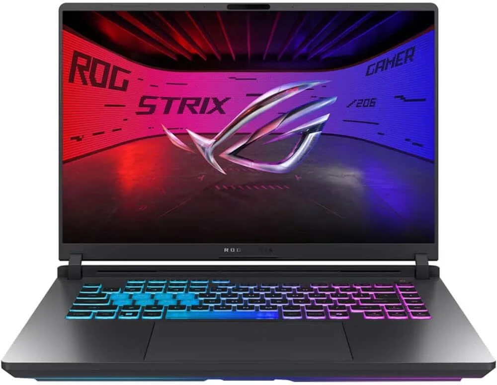 لپ تاپ گیمینگ ایسوس ROG Strix G16، صفحه نمایش 16 اینچی 16:10 FHD+ 165Hz/3ms، پردازنده گرافیکی NVIDIA® GeForce RTX™ 5060، پردازنده Intel® Core™ i9 14900HX، رم 32 گیگابایتی DDR5-5600، حافظه SSD 1 ترابایتی PCIe، Wi-Fi 7، ویندوز 11 هوم (ارتقا یافته)