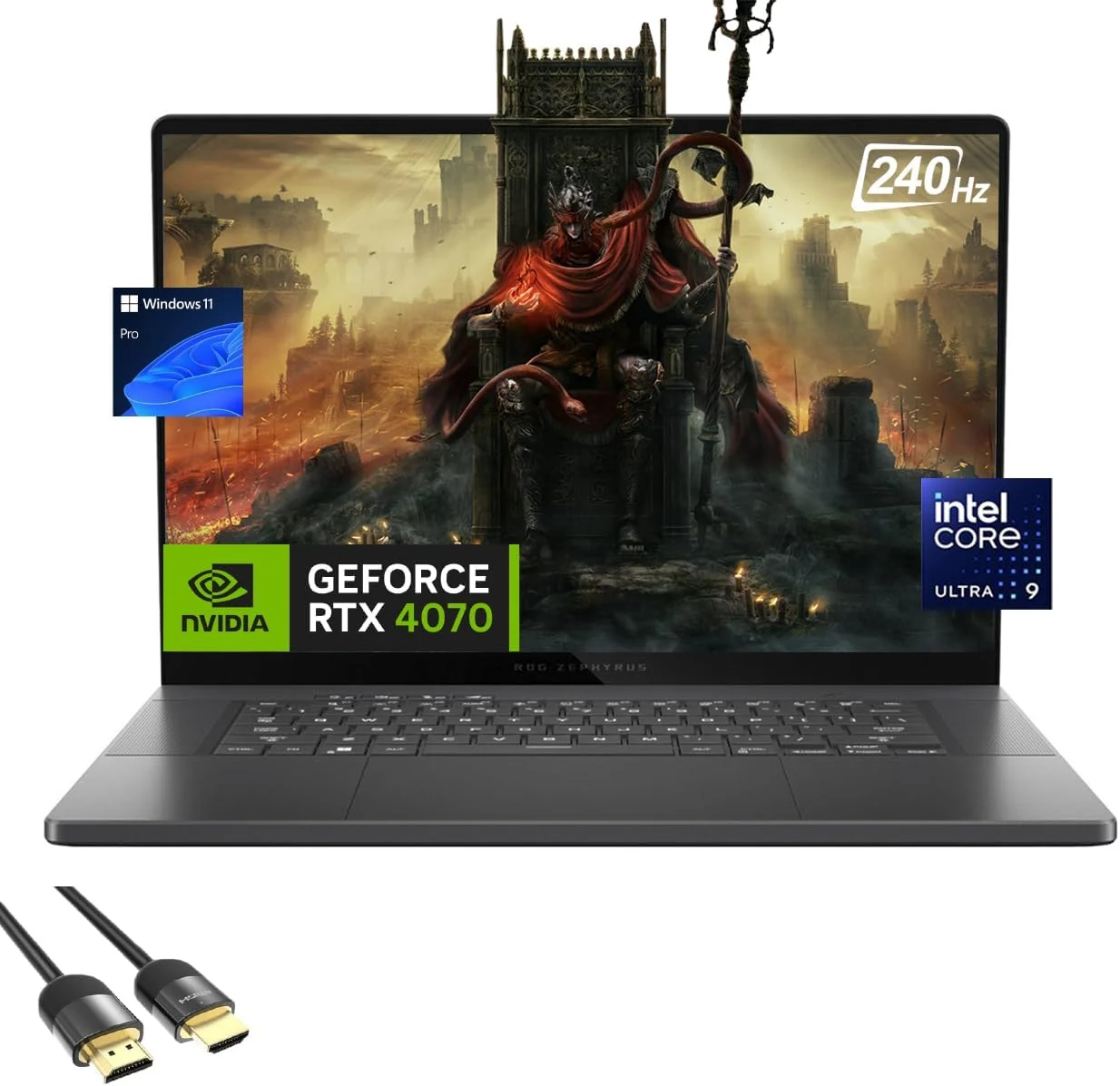 لپ تاپ گیمینگ ایسوس ROG Zephyrus G16، نمایشگر 16 اینچی OLED 240 هرتز، Core Ultra 9 185H (تا 5.1 گیگاهرتز)، GeForce RTX 4070، رم 16 گیگابایتی DDR5، حافظه 2 ترابایتی PCle 4.0، WiFi 6E، کیبورد با نور پس زمینه، TB 4، HDMI، کابل PDG HDMI، ویندوز 11 پرو