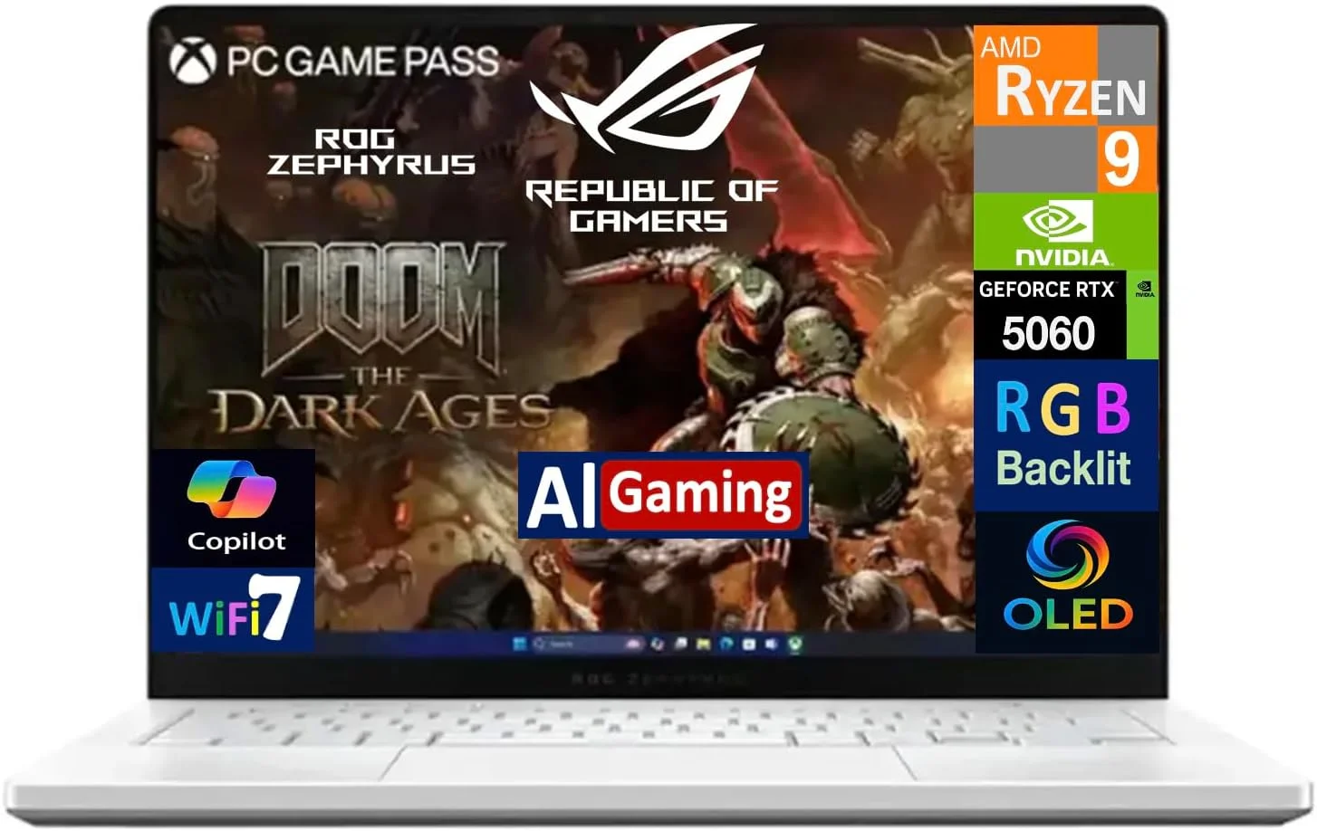لپ تاپ گیمینگ ایسوس ROG Zephyrus G14 (2025) GA403UM، صفحه نمایش 14 اینچی 3K OLED 120 هرتز، پردازنده AMD Ryzen 9 270، کارت گرافیک NVIDIA GeForce RTX 5060 8GB، رم 16GB LPDDR5X، حافظه SSD 1TB PCIe، ویندوز 11 هوم - سفید پلاتینی