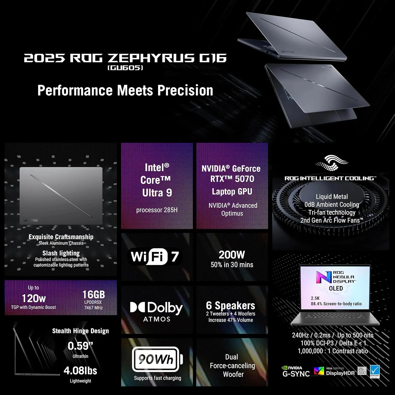 لپ تاپ گیمینگ ایسوس ROG Zephyrus G16 GU605CP (2025) | پردازنده Intel Core Ultra 9-285H | نمایشگر 16 اینچی 2.5K OLED 240Hz | کارت گرافیک RTX 5070 | رم 16 گیگابایتی | حافظه SSD 1 ترابایتی | Wi-Fi 7 | Thunderbolt 4 | خاکستری کسوفی (همراه با ماوس پد Consumix)