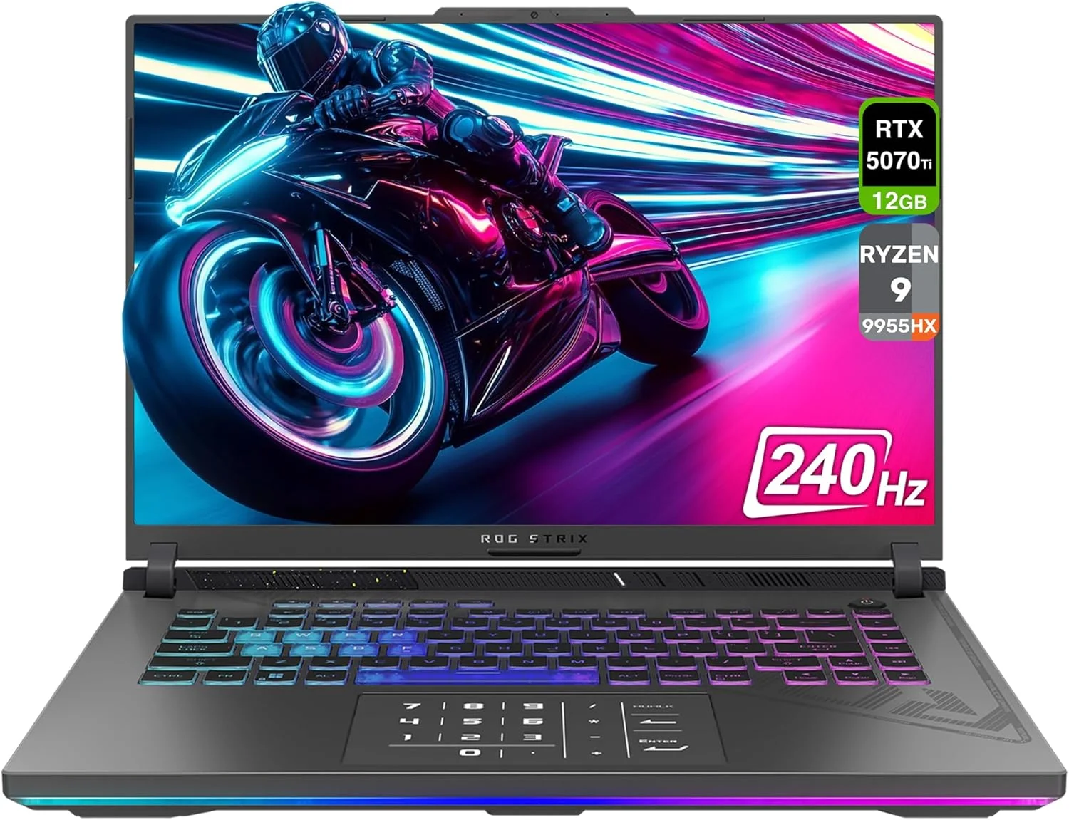 لپ تاپ گیمینگ ایسوس ROG Strix G16، پردازنده AMD Ryzen 9-9955HX، رم 32 گیگابایتی DDR5، حافظه SSD 2 ترابایتی PCIe، نمایشگر 16 اینچی 2.5K (2560x1600)، کارت گرافیک Nvidia G-Force RTX 5070Ti، کیبورد Chiclet با نور پس زمینه RGB، ویندوز 11 هوم، خاکستری Eclipse