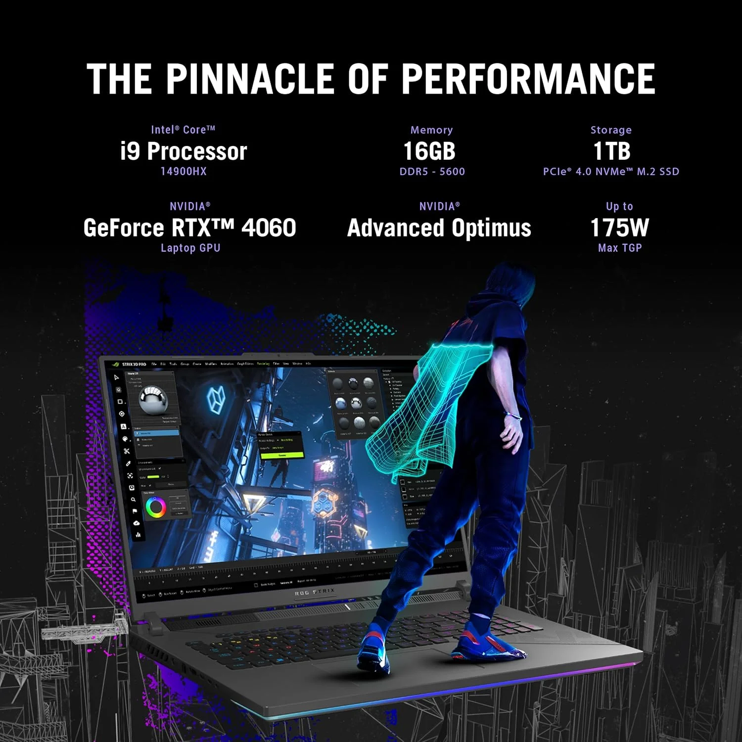 لپ تاپ گیمینگ ROG Strix G16 G614JVR-I9161G نسل 14 اینتل Core i9-14900HX/ رم 16 گیگابایت/ SSD 1 ترابایت/ NVIDIA GeForce RTX 4060 8GB/ صفحه نمایش 16 اینچ FHD+ 165Hz/ ویندوز 11 Home/ نورپردازی 4-Zone RGB - خاکستری تیره - 2 سال گارانتی بین المللی
