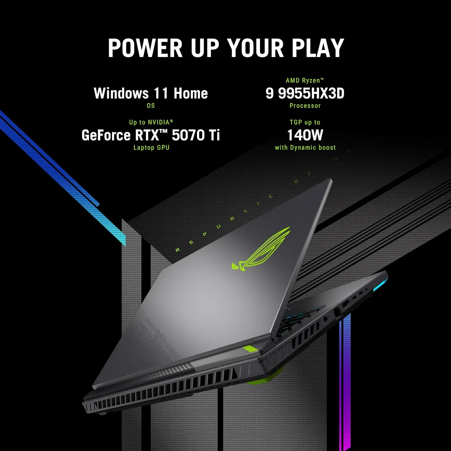 لپ تاپ گیمینگ ROG Strix G16 | AMD Ryzen 9 9955HX3D | رم 32 گیگابایت | SSD 1 ترابایت | NV RTX5070 Ti | WIN11 HOME | نمایشگر 16 اینچ (2560 x 1600, WQXGA) 240 هرتز | خاکستری [G614FR-G32X3D]