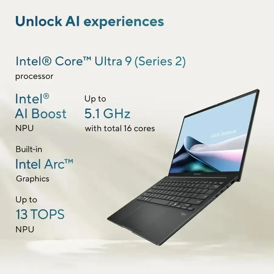 لپ تاپ 14 اینچی Asus Zenbook OLED با صفحه نمایش لمسی FHD، پردازنده Core Ultra 9 285H Series 2، رم 32 گیگابایتی، SSD 1 ترابایتی، گرافیک Intel Arc، ویندوز 11 Home English Eclipse Gray لپ تاپ 14 اینچی Asus Zenbook OLED با صفحه نمایش لمسی FHD، پردازنده Core Ultra 9 285H Series 2، رم 32 گیگابایتی، SSD 1 ترابایتی، گرافیک Intel Arc، ویندوز 11 Home English Eclipse Gray