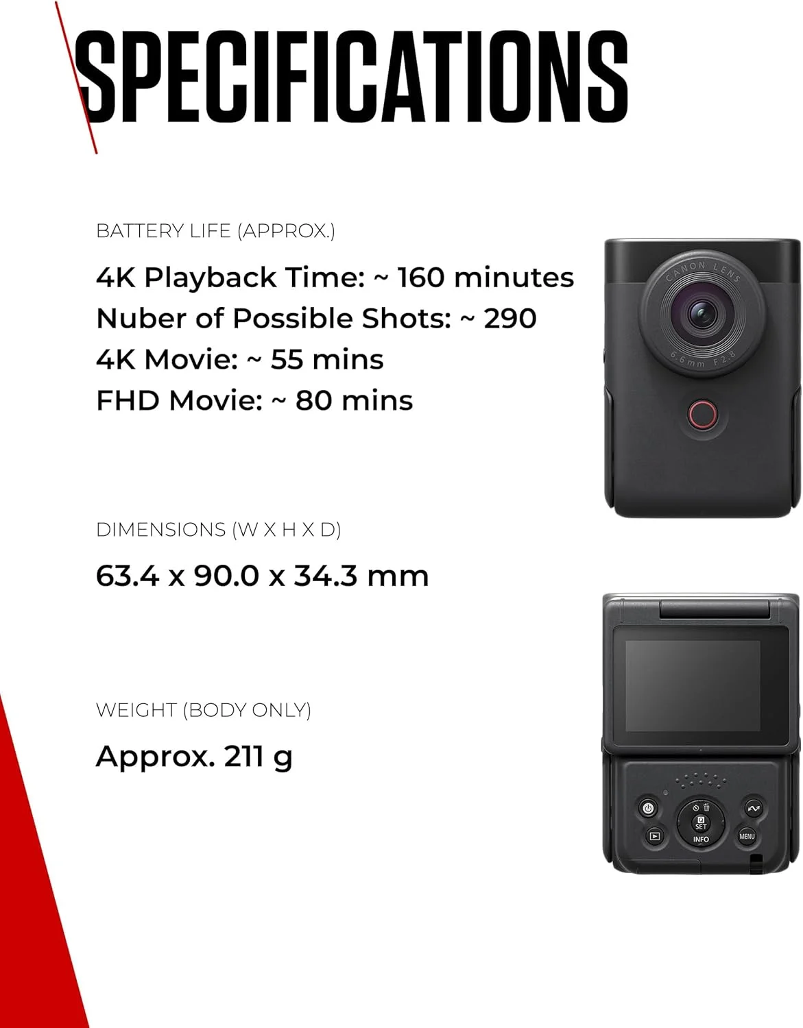 کیت استارتر دوربین فیلمبرداری کانن PowerShot V10 - دوربین دیجیتال (لنز واید، دوربین فیلمبرداری 4K، صفحه نمایش لمسی تاشو، میکروفون استریو، سه پایه، استریمینگ، تولید محتوا)