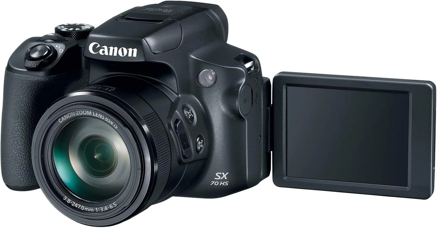 دوربین دیجیتال کانن Powershot SX70 با حسگر 20.3 مگاپیکسل، لنز زوم اپتیکال 65 برابر، فیلمبرداری 4K و صفحه نمایش LCD 3 اینچی چرخان (مشکی)