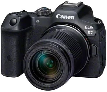 دوربین بدون آینه Canon EOS R7 به همراه لنز RF-S 18-150 mm F3.5-6.3 IS STM (ارتقاء DSLR، دوربین هیبریدی، ضبط ویدئو 4K/30p، تا 15 فریم در ثانیه، WLAN) مشکی