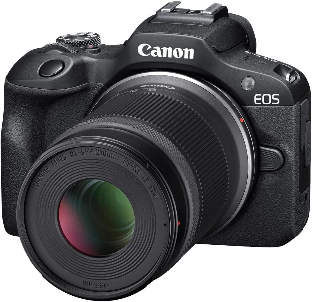 کیت دوربین بدون آینه Canon EOS R100 با لنزهای RF-S18-45mm F4.5-6.3 is STM و RF-S55-210mm F5-7.1 is STM، مانت RF، 24.1 مگاپیکسل، عکاسی پیوسته، فیلمبرداری Full HD و 4K، سبک وزن، Wi-Fi، مناسب تولید محتوا