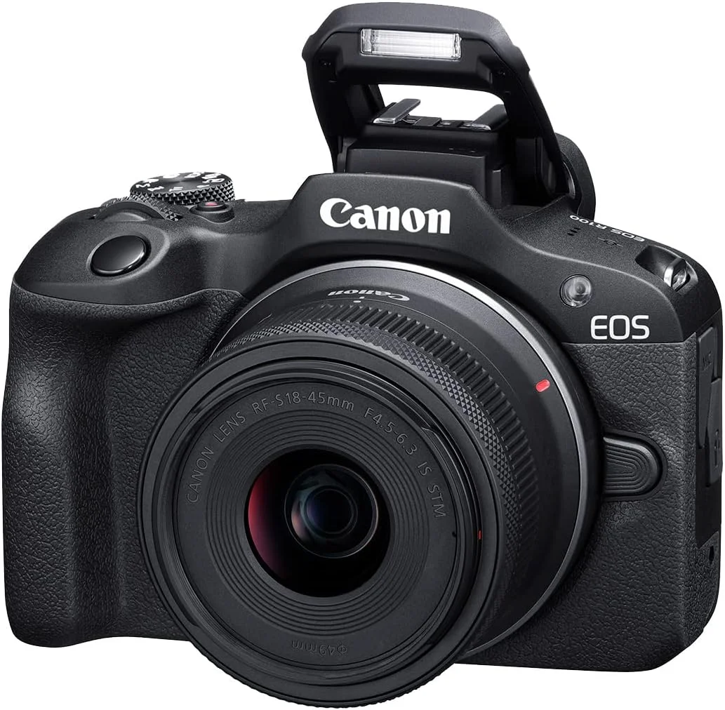 کیت دوربین بدون آینه Canon EOS R100 با لنزهای RF-S18-45mm F4.5-6.3 is STM و RF-S55-210mm F5-7.1 is STM، مانت RF، 24.1 مگاپیکسل، عکاسی پیوسته، فیلمبرداری Full HD و 4K، سبک وزن، Wi-Fi، مناسب تولید محتوا