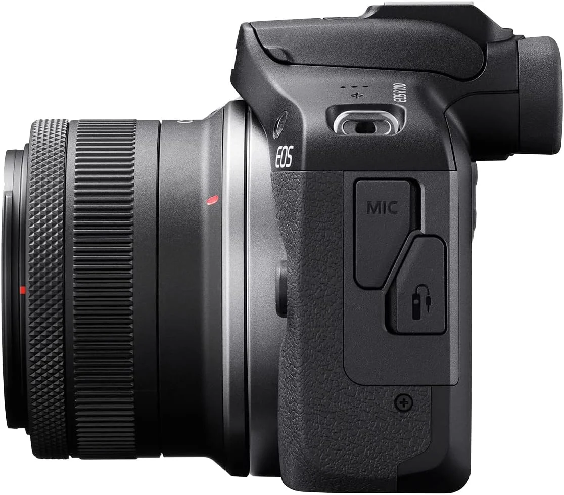 کیت دوربین بدون آینه Canon EOS R100 با لنزهای RF-S18-45mm F4.5-6.3 is STM و RF-S55-210mm F5-7.1 is STM، مانت RF، 24.1 مگاپیکسل، عکاسی پیوسته، فیلمبرداری Full HD و 4K، سبک وزن، Wi-Fi، مناسب تولید محتوا