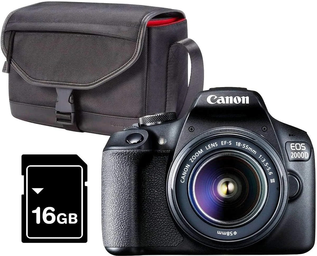 دوربین SLR کانن EOS 2000D Kit با حسگر 24.1 مگاپیکسل، وای فای، NFC + لنز EF-S18-55mm + کیف + SD 16GB