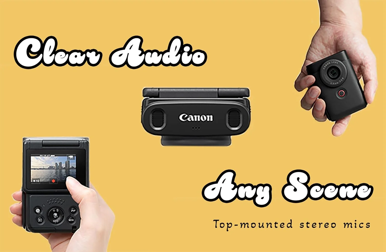 دوربین ولاگینگ Canon PowerShot V10 برای تولیدکنندگان محتوا، لنز واید 19 میلی‌متری، سنسور CMOS 1 اینچی، ویدیوی 4K، ردیابی چهره، میکروفون داخلی، تثبیت‌کننده تصویر، وب‌کم، پخش زنده، مشکی