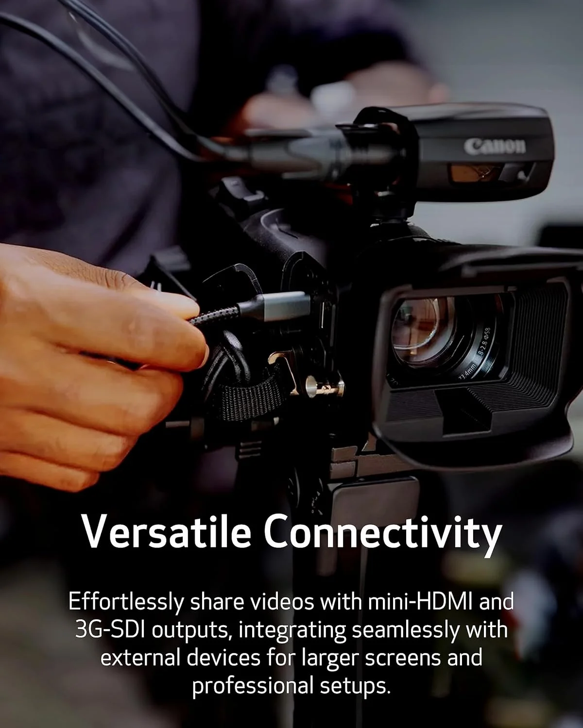 دوربین فیلمبرداری حرفه ای Canon XA65 با حسگر CMOS 4K UHD 1/2.3 اینچی، زوم اپتیکال 20 برابر، زوم دیجیتال 800 برابر، تثبیت کننده تصویر، 3G-SDI، HDMI، پخش زنده USB، ضبط نمایشگر زمان، ورودی های صوتی XLR دوربین فیلمبرداری حرفه ای Canon XA65 با حسگر CMOS 4K UHD 1/2.3 اینچی، زوم اپتیکال 20 برابر، زوم دیجیتال 800 برابر، تثبیت کننده تصویر، 3G-SDI، HDMI، پخش زنده USB، ضبط نمایشگر زمان، ورودی های صوتی XLR