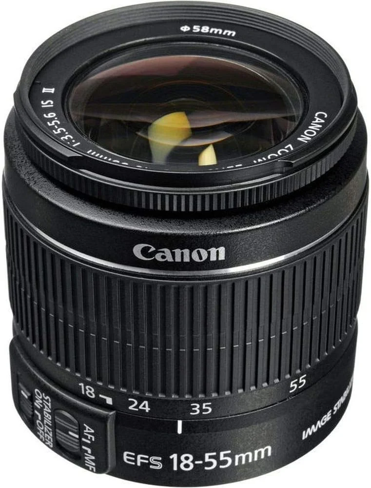 لنز زوم کانن 242S886 EF-S 18-55mm F3.5-5.6 IS II زوم یونیورسال برای EOS (دهانه فیلتر 58 میلی‌متری، تثبیت‌کننده تصویر، فوکوس خودکار)، مشکی