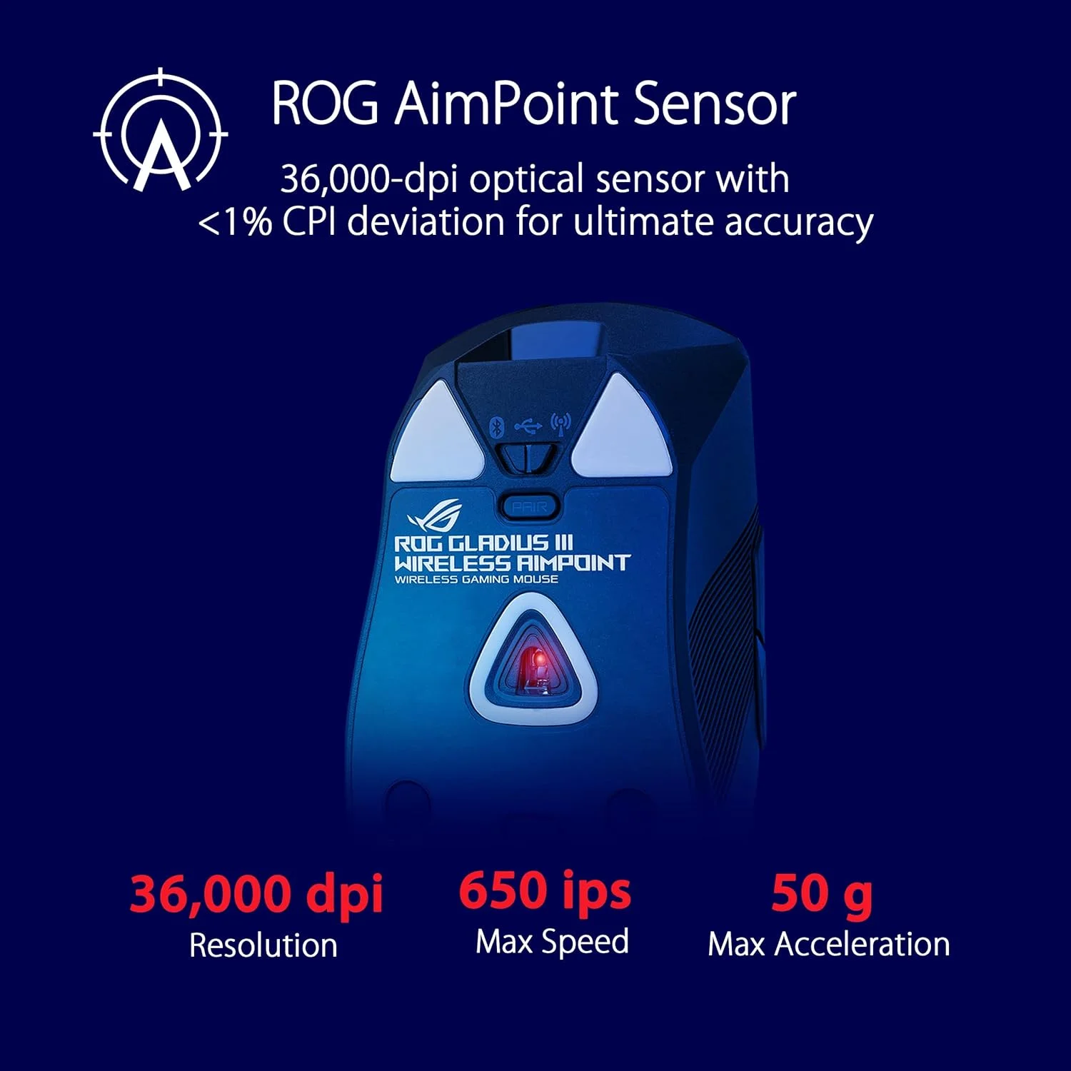 ماوس گیمینگ بیسیم ایسوس ROG Gladius III AimPoint، اتصال (RF 2.4 گیگاهرتز، بلوتوث، سیمی)، سنسور 36000 DPI، 6 دکمه قابل برنامهریزی، ROG SpeedNova، سوییچهای قابل تعویض، کابل Paracord، سفید ماوس گیمینگ بیسیم ایسوس ROG Gladius III AimPoint، اتصال (RF 2.4 گیگاهرتز، بلوتوث، سیمی)، سنسور 36000 DPI، 6 دکمه قابل برنامهریزی، ROG SpeedNova، سوییچهای قابل تعویض، کابل Paracord، سفید