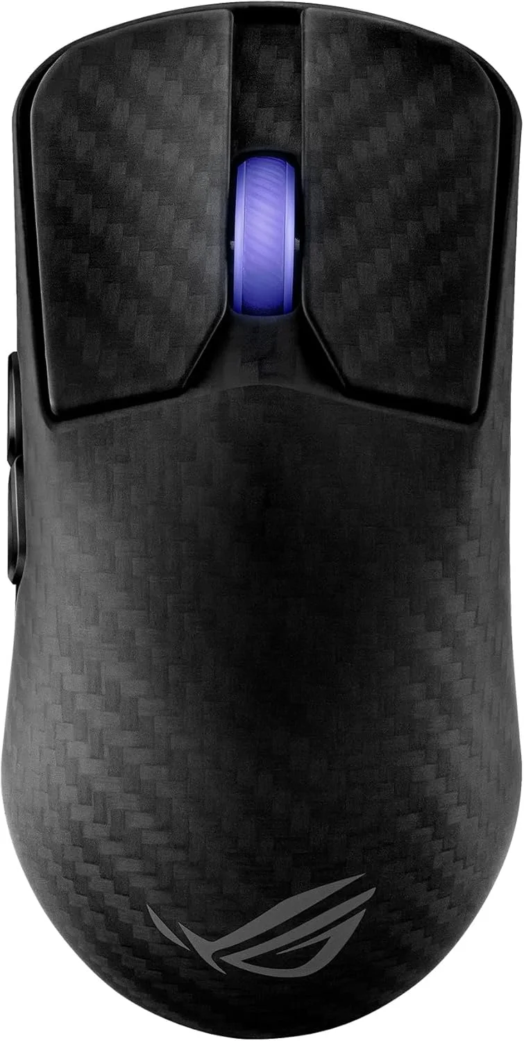 ماوس گیمینگ بی‌سیم ایسوس ROG Harpe Ace Extreme، ساختار فیبر کربنی، وزن سبک 47 گرم، سنسور اپتیکال AimPoint Pro 42K، میکرو سوئیچ‌های اپتیکال، تقویت کننده نرخ نمونه برداری ROG، مناسب بازی‌های Esports و FPS، مشکی