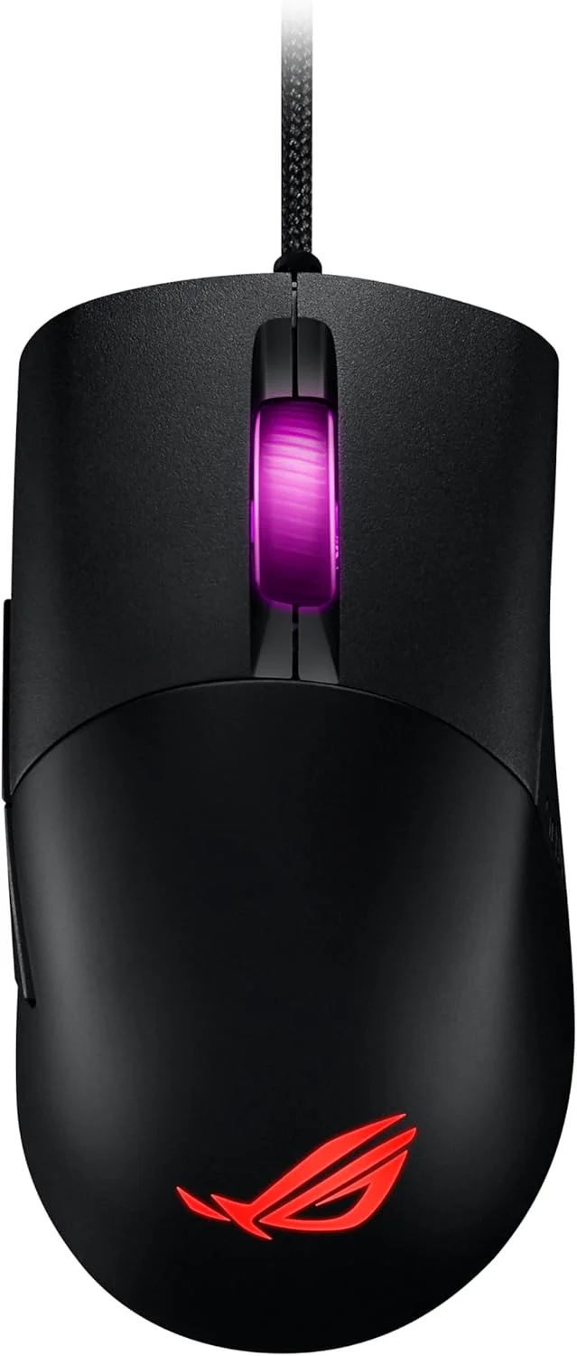 موس گیمینگ سیمی سبک وزن ASUS ROG Keris FPS، سنسور اپتیکال 16000 DPI، 7 دکمه قابل برنامه ریزی، نورپردازی RGB، ارگونومیک، کلیدهای پلیمری PBT L/R، سوئیچ های قابل تعویض، مشکی