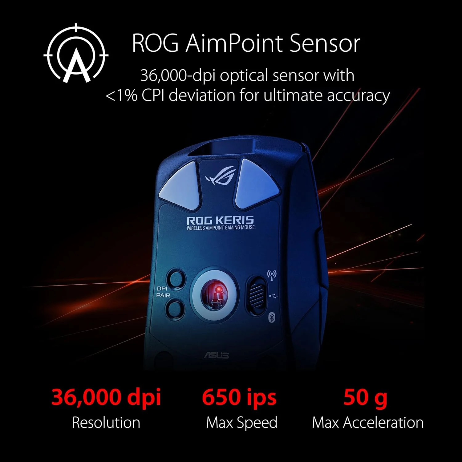 موس گیمینگ بی سیم ایسوس ROG Keris AimPoint، اتصال سه حالته (RF 2.4 گیگاهرتز، بلوتوث، سیمی)، سنسور 36000 DPI، 5 دکمه قابل برنامه ریزی، ROG SpeedNova، سوییچ های قابل تعویض، کابل Paracord، سفید موس گیمینگ بی سیم ایسوس ROG Keris AimPoint، اتصال سه حالته (RF 2.4 گیگاهرتز، بلوتوث، سیمی)، سنسور 36000 DPI، 5 دکمه قابل برنامه ریزی، ROG SpeedNova، سوییچ های قابل تعویض، کابل Paracord، سفید