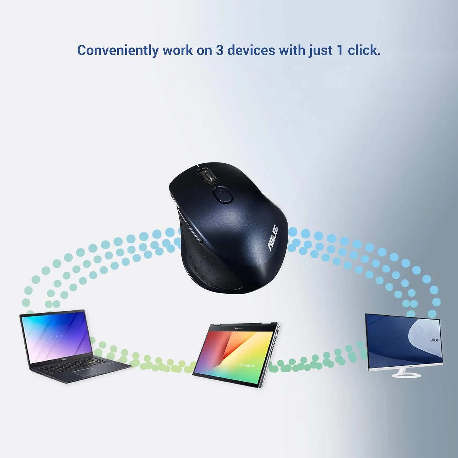 موس بی سیم چند دستگاهه بی صدا ایسوس مدل MW203، 2.4 گیگاهرتز با گیرنده نانو USB، ردیابی اپتیکال 2400 DPI، 6 دکمه، سازگار با PC/لپ تاپ - آبی (MW203 (آبی))