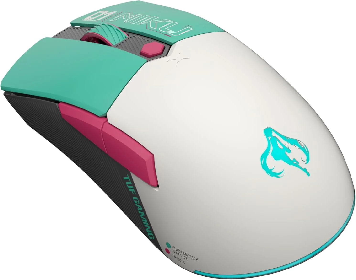 موس گیمینگ بی سیم کوچک TUF Gaming نسخه Hatsune Miku - موس گیمینگ بی سیم 65 گرمی سبک وزن و دو طرفه با اتصال سه حالته، سنسور 12000dpi و سوییچ های مکانیکی با عمر 100 میلیون کلیک موس گیمینگ بی سیم کوچک TUF Gaming نسخه Hatsune Miku - موس گیمینگ بی سیم 65 گرمی سبک وزن و دو طرفه با اتصال سه حالته، سنسور 12000dpi و سوییچ های مکانیکی با عمر 100 میلیون کلیک