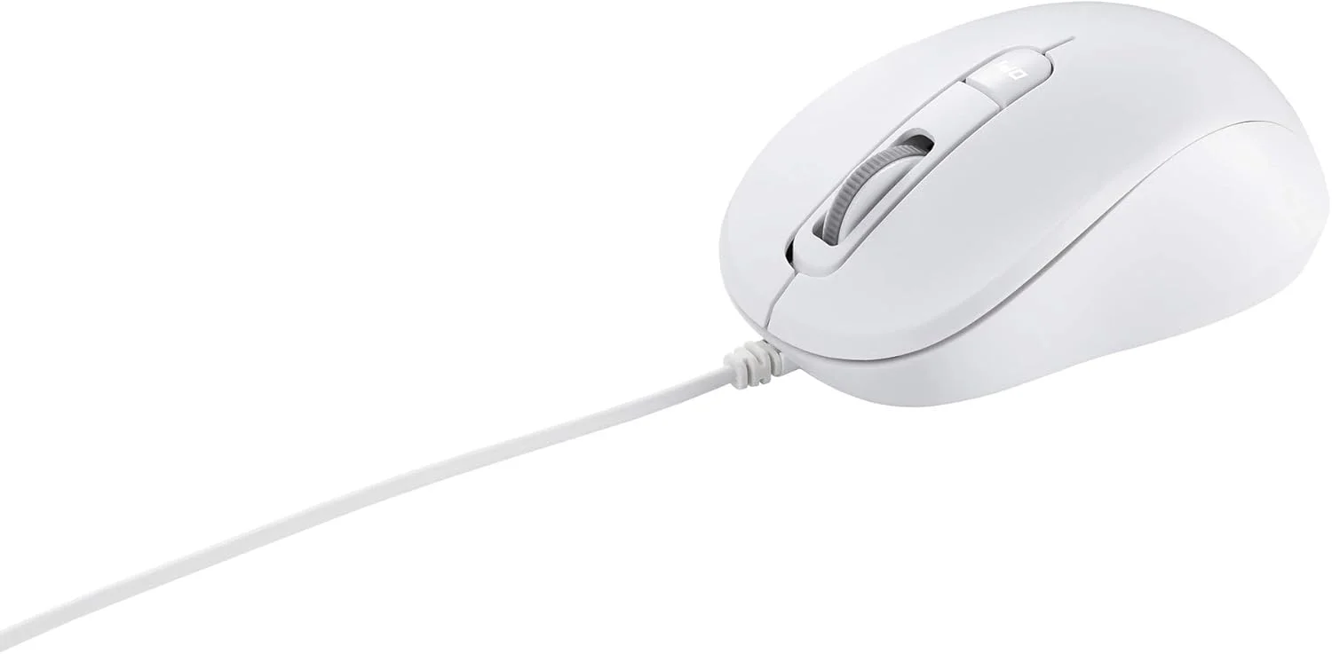 موس سیمی بی صدا ASUS MU101C با نور آبی، مناسب برای هر دو دست، 3200 DPI، سفید