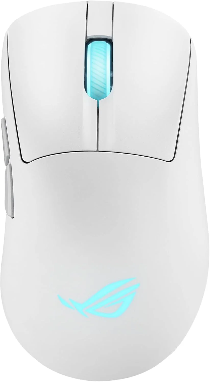 ماوس گیمینگ بی‌سیم ارگونومیک ASUS ROG Keris II Origin: طراحی 65 گرمی، سوکت سوییچ Push-Fit II، میکرو سوییچ II، بی‌سیم SpeedNova، RF بی‌سیم 2.4 گیگاهرتز، بلوتوث و USB سیمی - سفید