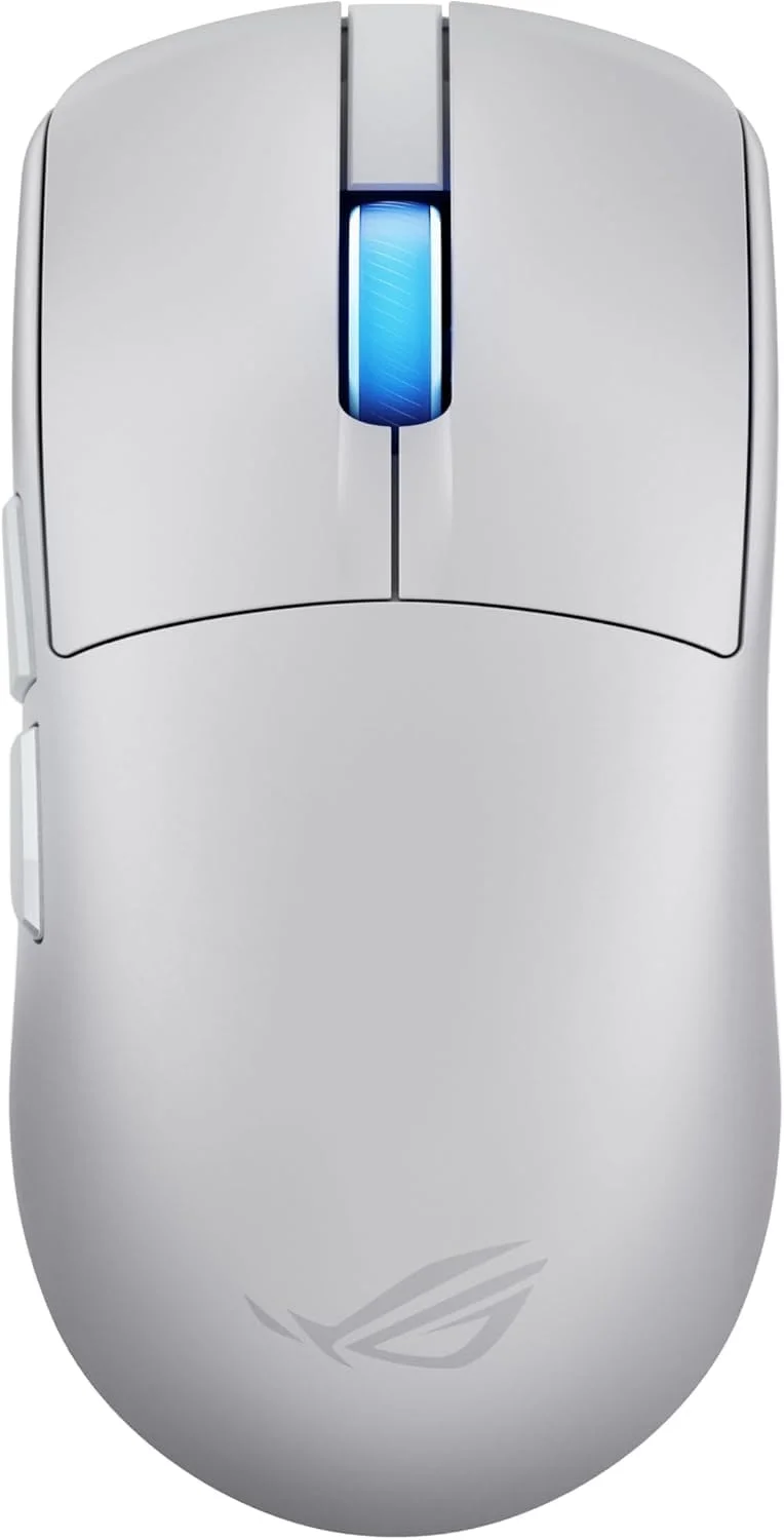 موس گیمینگ فوق سبک 48 گرمی نیمه متقارن ایسوس ROG Harpe II Ace: 42000 DPI، سنسور اپتیکال ROG AimPoint Pro، میکرو سوئیچ های اپتیکال، نرخ نمونه برداری 8000 هرتز، بی سیم SpeedNova 8K - سفید