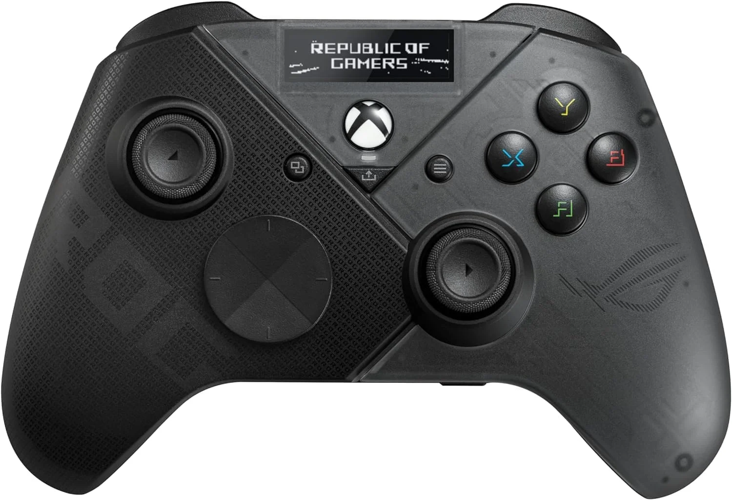 کنترلر گیمینگ بی سیم ASUS ROG Raikiri Pro، نمایشگر OLED، اتصال USB-C/2.4GHz/BT در رایانه شخصی، USB-C در Xbox، 4 دکمه پشتی قابل برنامه ریزی، ماشه های پله ای/خطی، حساسیت جوی استیک قابل تنظیم، جک 3.5 میلی متری، ESS DAC