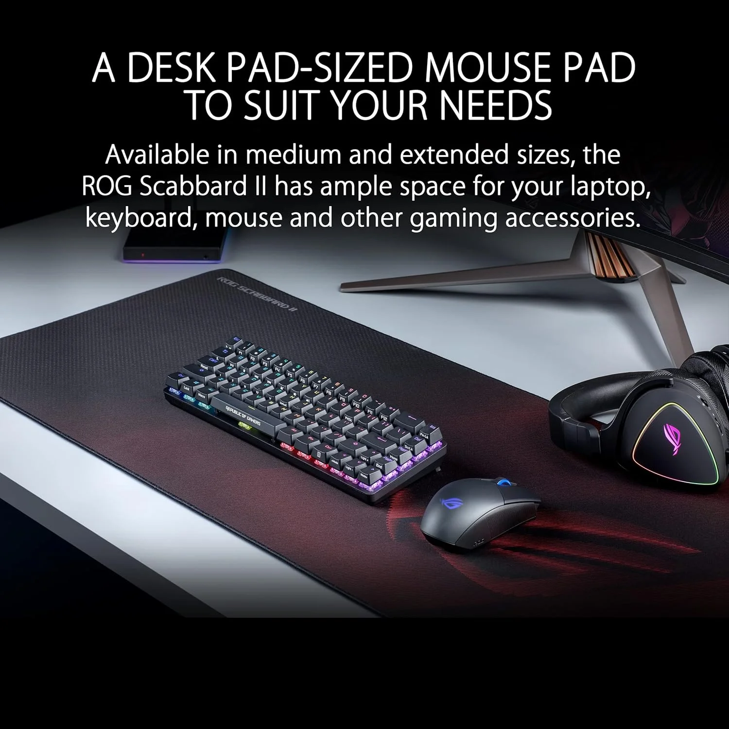 ماوس پد گیمینگ بزرگ ASUS ROG Scabbard II | فناوری نانو برای ردیابی روان | پوشش محافظ برای دفع آب، روغن و گرد و غبار | لبه های صاف و ضد فرسایش | پایه لاستیکی ضد لغزش ماوس پد گیمینگ بزرگ ASUS ROG Scabbard II | فناوری نانو برای ردیابی روان | پوشش محافظ برای دفع آب، روغن و گرد و غبار | لبه های صاف و ضد فرسایش | پایه لاستیکی ضد لغزش