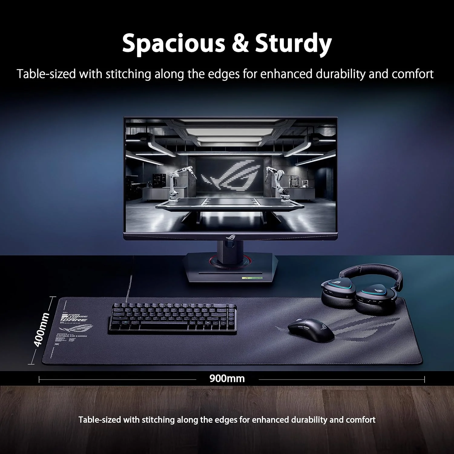 پد ماوس گیمینگ بزرگ ASUS ROG Sheath II XXL: پارچه خنک کننده پیشرفته، سطح پارچه ای نرم، ضد ساییدگی، لبه های صاف دوخته شده، اندازه میز برای حرکات گسترده تر - مشکی پد ماوس گیمینگ بزرگ ASUS ROG Sheath II XXL: پارچه خنک کننده پیشرفته، سطح پارچه ای نرم، ضد ساییدگی، لبه های صاف دوخته شده، اندازه میز برای حرکات گسترده تر - مشکی