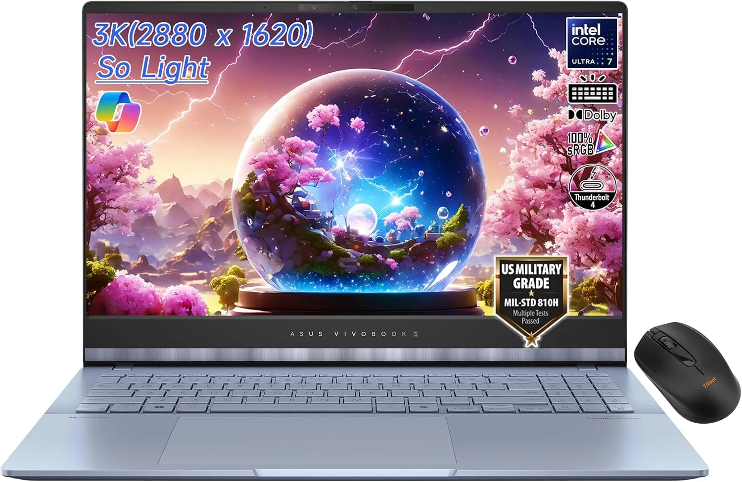 لپ تاپ 15.6 اینچی ASUS Vivobook S با صفحه نمایش 3K OLED 120Hz Copilot+ AI، پردازنده Intel Core Ultra 7-155H Evo، Wi-Fi 6E، وب کم FHD، Thunderbolt 4، ویندوز 11، به همراه ماوس (16 گیگابایت رم | 2 ترابایت SSD)