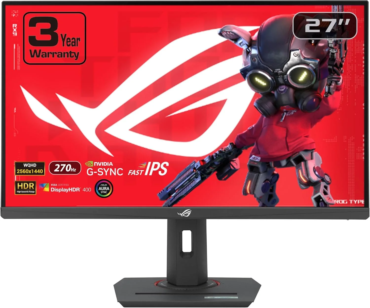 مانیتور گیمینگ 27 اینچی ASUS ROG Strix با پورت USB-C و HDR (XG27ACMG) - QHD (2560x1440)، 270 هرتز، 1 میلی‌ثانیه، Fast IPS، Extreme Low Motion Blur Sync، سازگار با G-SYNC، DisplayWidget، سوکت سه‌پایه، 3 سال گارانتی