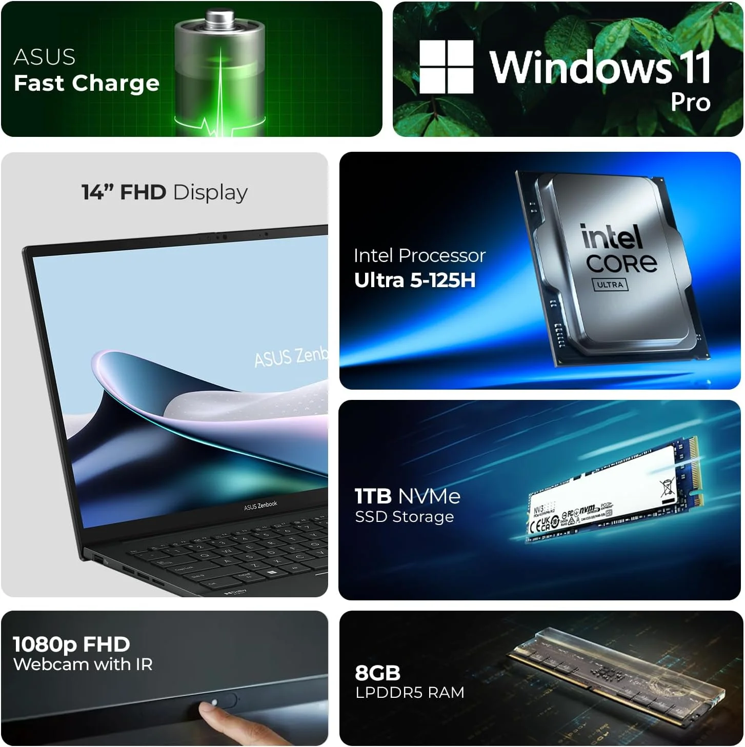 لپ تاپ تجاری ایسوس ZenBook Q415 - اینتل Ultra 5-125H، رم 8 گیگابایت DDR5، اس اس دی 1 ترابایت، صفحه نمایش لمسی 14 اینچی OLED، گرافیک Intel ARC، ویندوز 11 پرو - شامل هاب 7 در 1 فرست ویو، ماوس، ماوس پد و آنتی ویروس لپ تاپ تجاری ایسوس ZenBook Q415 - اینتل Ultra 5-125H، رم 8 گیگابایت DDR5، اس اس دی 1 ترابایت، صفحه نمایش لمسی 14 اینچی OLED، گرافیک Intel ARC، ویندوز 11 پرو - شامل هاب 7 در 1 فرست ویو، ماوس، ماوس پد و آنتی ویروس