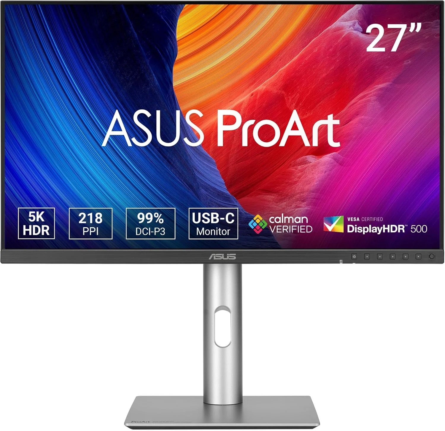 مانیتور حرفه ای ASUS ProArt Display 5K PA27JCV سایز 27 اینچ، IPS، 5K (5120 x 2880)، پوشش 99 درصدی DCI-P3، LuxPixel AGLR، تایید شده توسط Calman، USB-C PD 96 W، HDR 500، KVM، ارگونومیک