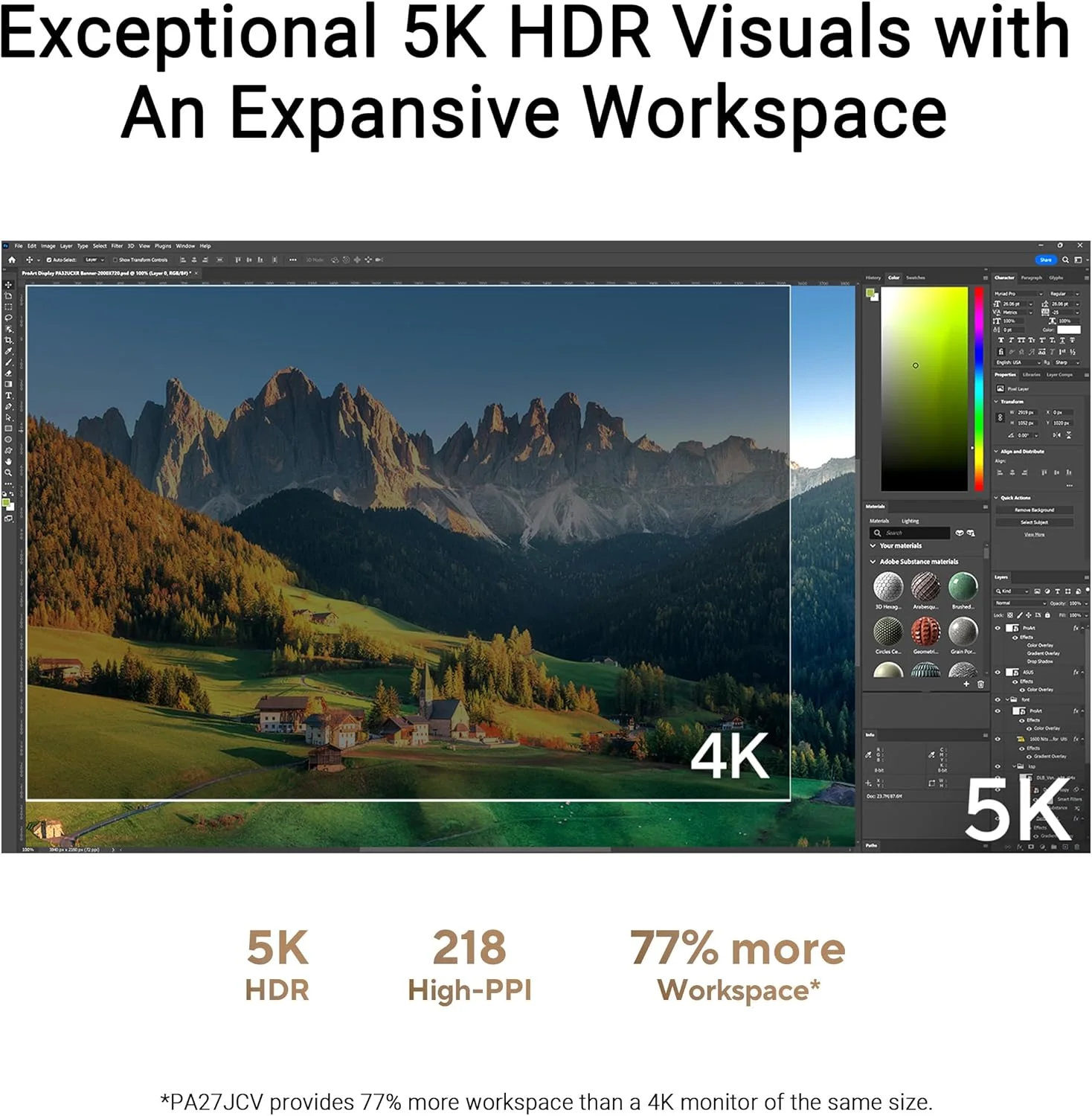 مانیتور حرفه ای ASUS ProArt Display 5K PA27JCV سایز 27 اینچ، IPS، 5K (5120 x 2880)، پوشش 99 درصدی DCI-P3، LuxPixel AGLR، تایید شده توسط Calman، USB-C PD 96 W، HDR 500، KVM، ارگونومیک