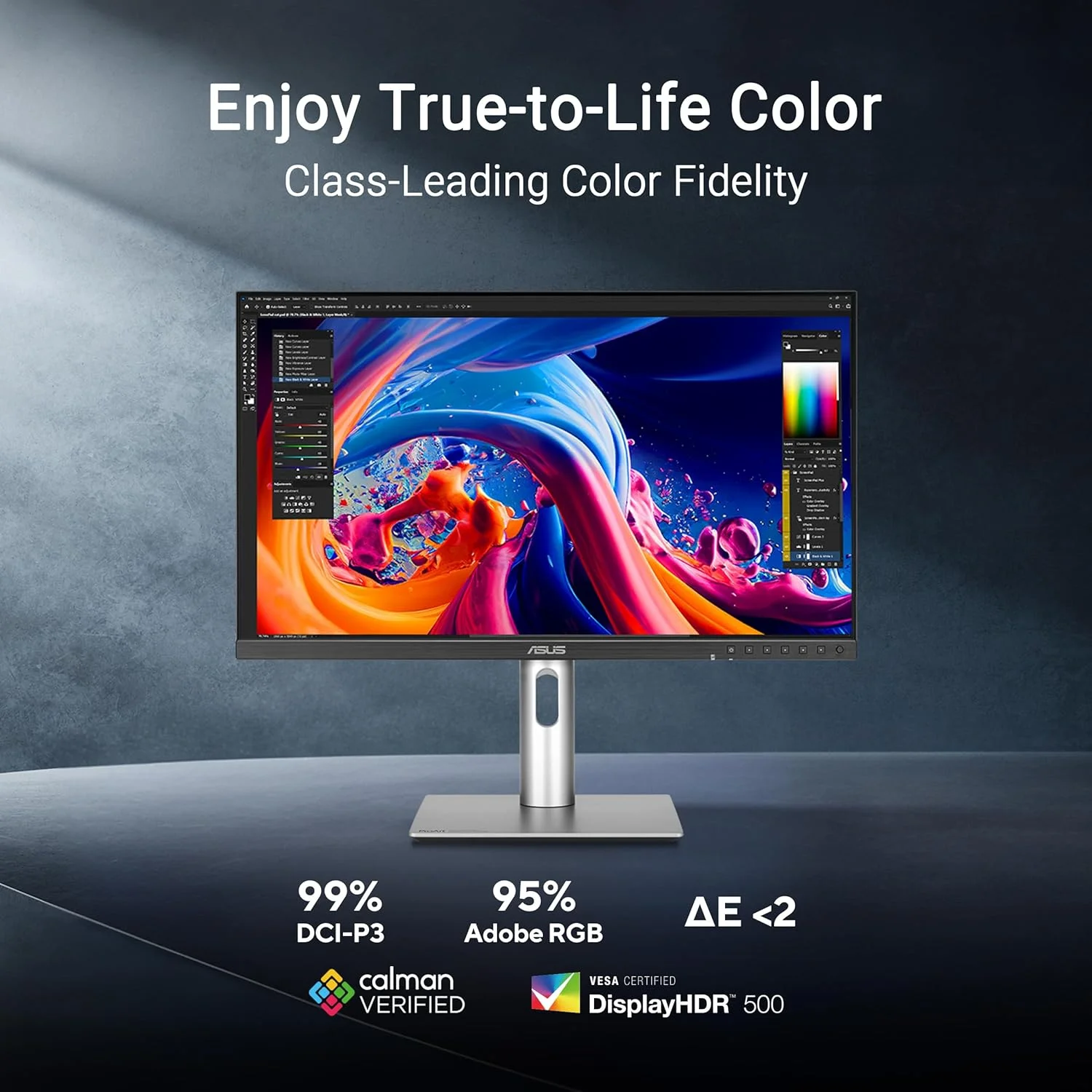 مانیتور حرفه ای ASUS ProArt Display 5K PA27JCV سایز 27 اینچ، IPS، 5K (5120 x 2880)، پوشش 99 درصدی DCI-P3، LuxPixel AGLR، تایید شده توسط Calman، USB-C PD 96 W، HDR 500، KVM، ارگونومیک
