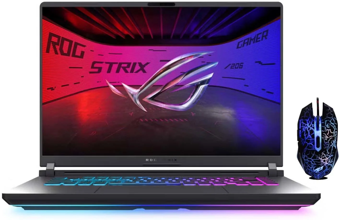 لپ تاپ گیمینگ ایسوس ROG Strix G16 (2025)، صفحه نمایش 16 اینچی FHD+ 16:10 165Hz/3ms، کارت گرافیک NVIDIA GeForce RTX 5060، پردازنده Intel Core i7-14650HX، رم 16 گیگابایتی DDR5 | حافظه SSD 2 ترابایتی M.2 PCIe | WiFi 7، ویندوز 11 پرو به همراه ماوس طراحی شده