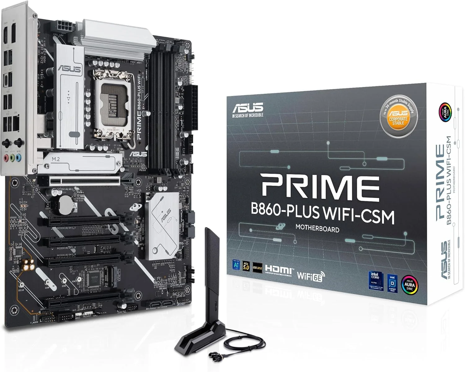 مادربرد ایسوس پرایم B860-PLUS WiFi-CSM B860 LGA 1851 ATX، آماده برای پردازنده های Intel Core Ultra Series 2، هوش مصنوعی پیشرفته، DDR5، PCIe 5.0، HDMI، USB 20Gbps Type-C، 2X M.2، WiFi 6E، 2.5Gb، مدیریت از راه دور ACCE IT