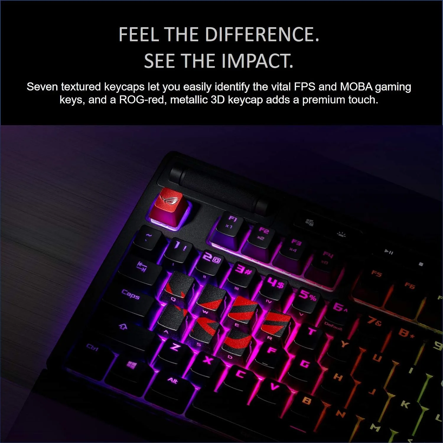 ست کلیدهای ASUS Rog Gaming با طراحی بافتدار و نورپردازی جانبی ممتاز برای کلیدهای FPS/MOBA، سازگار با سوئیچهای Cherry MX ست کلیدهای ASUS Rog Gaming با طراحی بافتدار و نورپردازی جانبی ممتاز برای کلیدهای FPS/MOBA، سازگار با سوئیچهای Cherry MX