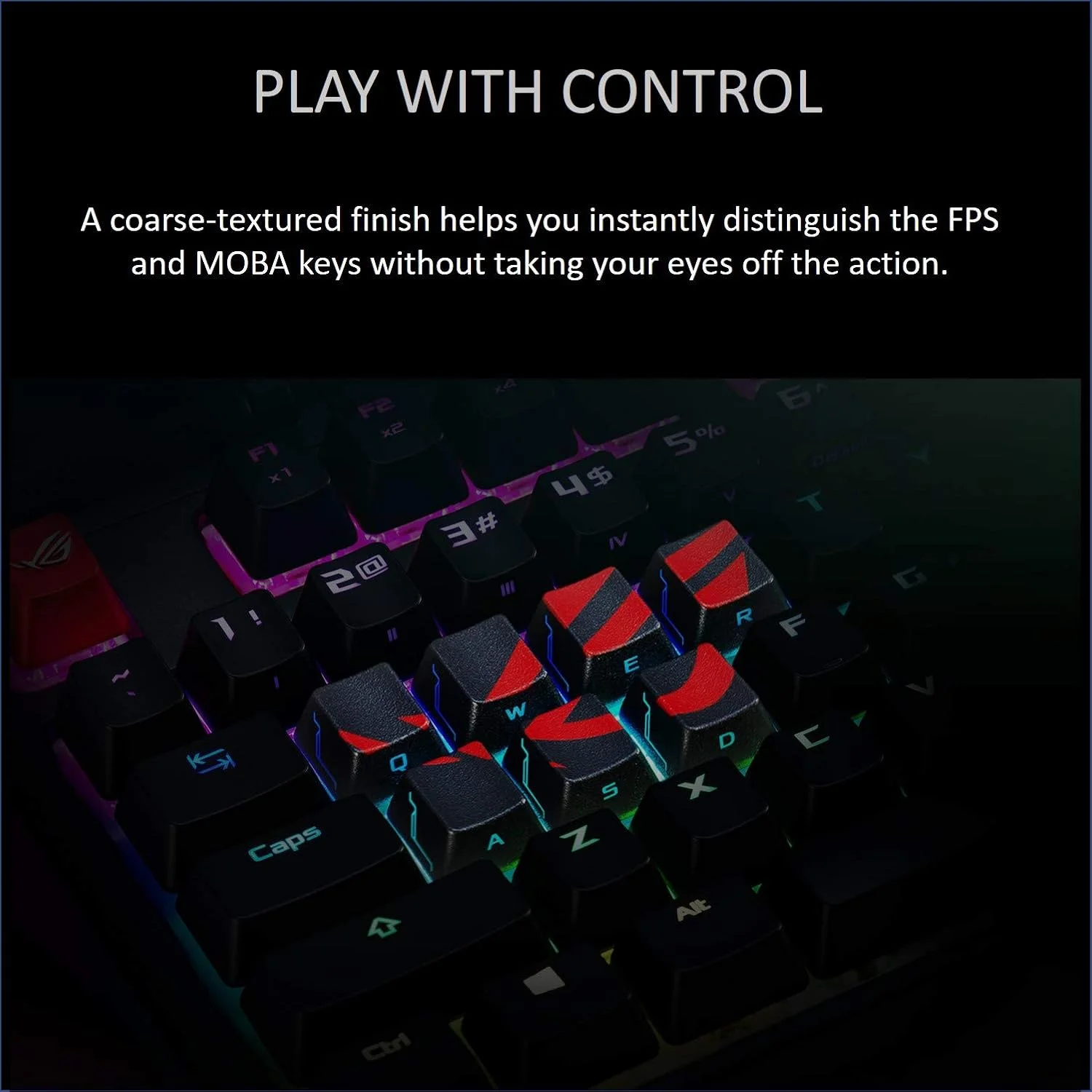 ست کلیدهای ASUS Rog Gaming با طراحی بافتدار و نورپردازی جانبی ممتاز برای کلیدهای FPS/MOBA، سازگار با سوئیچهای Cherry MX ست کلیدهای ASUS Rog Gaming با طراحی بافتدار و نورپردازی جانبی ممتاز برای کلیدهای FPS/MOBA، سازگار با سوئیچهای Cherry MX