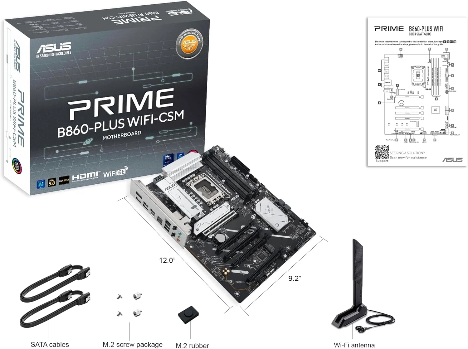 مادربرد ایسوس پرایم B860-PLUS WiFi-CSM B860 LGA 1851 ATX، آماده برای پردازنده های Intel Core Ultra Series 2، هوش مصنوعی پیشرفته، DDR5، PCIe 5.0، HDMI، USB 20Gbps Type-C، 2X M.2، WiFi 6E، 2.5Gb، مدیریت از راه دور ACCE IT