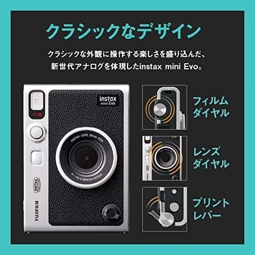 دوربین چاپ سریع فوجی فیلم Instax Mini Evo INS Mini EVO مشکی (دوربین چاپ سریع/چاپگر تلفن هوشمند/دوربین دیجیتال)