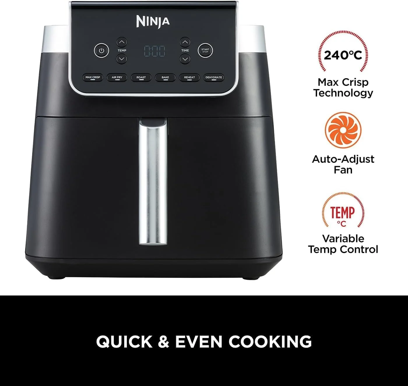 سرخ کن نینجا مدل Air Fryer MAX PRO، ظرفیت 6.2 لیتر، تک کشو بزرگ مربعی، قابلیت برشته کردن، پخت، سرخ کردن با هوا، سایز خانواده، دیجیتال، نچسب، سبد و صفحه ترد کننده قابل شستشو در ماشین ظرفشویی، مشکی، AF180ME، 2 سال گارانتی سرخ کن نینجا مدل Air Fryer MAX PRO، ظرفیت 6.2 لیتر، تک کشو بزرگ مربعی، قابلیت برشته کردن، پخت، سرخ کردن با هوا، سایز خانواده، دیجیتال، نچسب، سبد و صفحه ترد کننده قابل شستشو در ماشین ظرفشویی، مشکی، AF180ME، 2 سال گارانتی