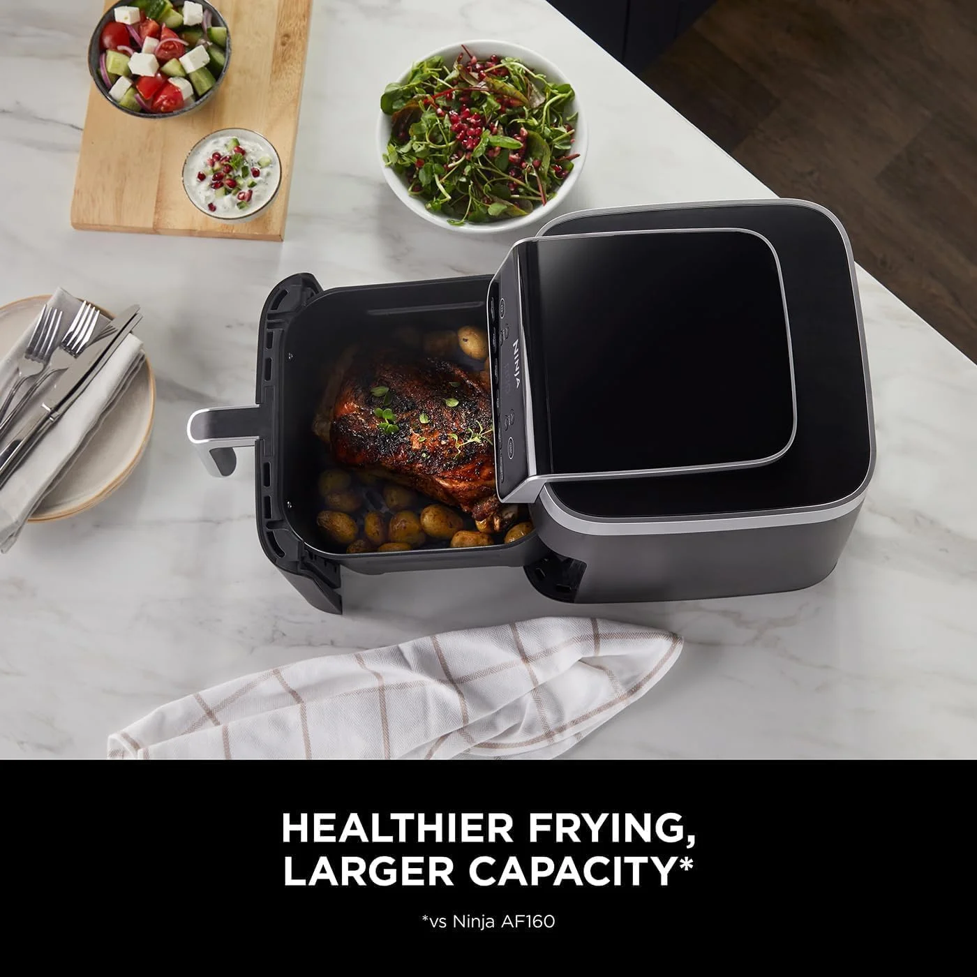 سرخ کن نینجا مدل Air Fryer MAX PRO، ظرفیت 6.2 لیتر، تک کشو بزرگ مربعی، قابلیت برشته کردن، پخت، سرخ کردن با هوا، سایز خانواده، دیجیتال، نچسب، سبد و صفحه ترد کننده قابل شستشو در ماشین ظرفشویی، مشکی، AF180ME، 2 سال گارانتی سرخ کن نینجا مدل Air Fryer MAX PRO، ظرفیت 6.2 لیتر، تک کشو بزرگ مربعی، قابلیت برشته کردن، پخت، سرخ کردن با هوا، سایز خانواده، دیجیتال، نچسب، سبد و صفحه ترد کننده قابل شستشو در ماشین ظرفشویی، مشکی، AF180ME، 2 سال گارانتی