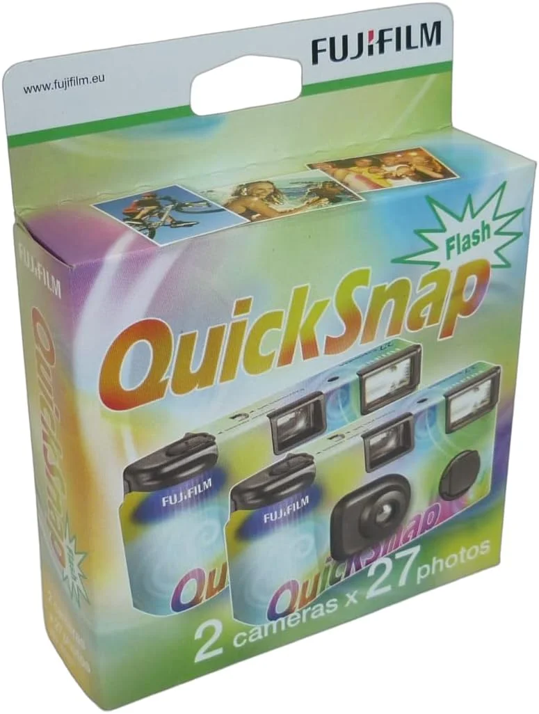 دوربین یکبار مصرف فوجی فیلم Instax Quicksnap 400 با فلاش داخلی، 54 نوردهی، شامل 2 دوربین 27 نوردهی