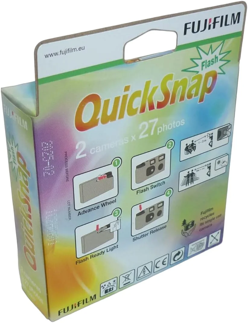 دوربین یکبار مصرف فوجی فیلم Instax Quicksnap 400 با فلاش داخلی، 54 نوردهی، شامل 2 دوربین 27 نوردهی